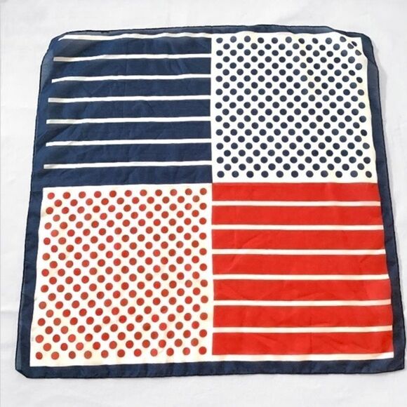 Vintage Red White Blue Polka Dot Stripes Scarf - Picture 1 of 4
